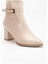 Bej Kadın Topuklu Bot Kırışık Rugan Sivri Kalıp Tan Tokalı 4