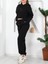 Beli Lastikli Kapüşonlu 3 Iplik Siyah Kadın Sweat Alt Üst Takım 1