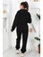 Beli Lastikli Kapüşonlu 3 Iplik Siyah Kadın Sweat Alt Üst Takım 4