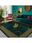 Yeşil ve Gold Çizgi ve Yaprak Desenli Dijital Baskılı Halı – Modern Dekoratif Tasarım 1