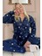 Lacivert Yıldız Heart Desenli Önden Düğmeli Peluş Polar Pijama Takımı 1