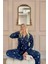 Lacivert Yıldız Heart Desenli Önden Düğmeli Peluş Polar Pijama Takımı 4