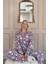Lila Penguen Desenli Önden Düğmeli Peluş Polar Pijama Takımı 2