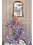 Lila Penguen Desenli Önden Düğmeli Peluş Polar Pijama Takımı 4