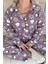 Lila Penguen Desenli Önden Düğmeli Peluş Polar Pijama Takımı 5