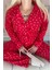 Kırmızı Point Heart Desenli Önden Düğmeli Peluş Polar Pijama Takımı 5