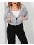 Kapüşonlu 3 Iplik Gri Melanj Kadın Crop Sweatshirt Ceket 1