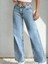 Kadın Açık Mavi Yüksek Bel Bol Paça Kot Pantolon Jeans 4