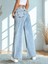 Kadın Açık Mavi Yüksek Bel Bol Paça Kot Pantolon Jeans 5