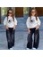 Kız Çocuk 2’li Takım – Taş Baskılı Wide Leg Jean & Fiyonklu Sweatshirt – Siyah Ekru 2606 3