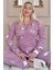 Pembe Cat Desenli Önden Düğmeli Peluş Polar Pijama Takımı 1