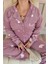 Pembe Cat Desenli Önden Düğmeli Peluş Polar Pijama Takımı 5