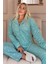 Mint Moon Stars Desenli Önden Düğmeli Peluş Polar Pijama Takımı 1