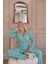 Mint Moon Stars Desenli Önden Düğmeli Peluş Polar Pijama Takımı 3