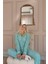 Mint Moon Stars Desenli Önden Düğmeli Peluş Polar Pijama Takımı 4