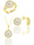 Gümüş Altın Yaldızlı Zirkon Taşlı Pırlanta Montürlü Yuvarlak Üçlü Set SGTL12084GOLD 1