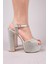Mons Taş Kaplamalı Platform Topuklu Ayakkabı Gümüş 2