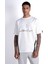 Erkek Kısa Kollu Baskılı ve Şeritli Beyaz T-Shirt 4