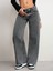 Kadın Baggy Fit Denim Jean Yıkamalı Pantolon 4