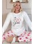 Ekru Love You Desenli Termal Kadın Pijama Takımı 1