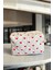 Kalp Desen Makyaj Çantası Beyaz Pamuklu Dikdörtgen Tasarım 18 x 13 x 9 cm 6