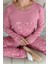 Pembe Love You Desenli Termal Kadın Pijama Takımı 4