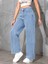 Kadın Baggy Fit Yüksek Bel Denim Jean Yıkamalı Pantolon 3