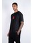 Kısa Kollu Baskılı Dikişli Siyah Pamuklu T-Shirt 1