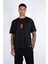 Kısa Kollu Baskılı Dikişli Siyah Pamuklu T-Shirt 2