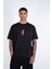 Kısa Kollu Baskılı Dikişli Siyah Pamuklu T-Shirt 3
