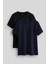 Standart Fit Basic O Yaka 2li Paket Siyah-Lacivert Erkek T-Shirt - 87911 1