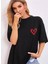 Minimal Kalp Baskılı Siyah Oversize Tshirt 1