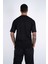 Kısa Kollu Baskılı, Kumaş Kombinasyonlu Siyah Pamuklu T-Shirt 6