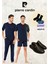 Erkek Giyim 3 Parça Penye %100 Pamuklu Lacivert Pijama Takımı & Deri Terlik OL.PC.5370.291 1