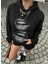 Kadın Siyah Oversize Kapüşonlu Sweatshirt – Baskılı Dudak Desenli, Sokak Stili, Rahat Kesim 1