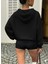 Kadın Siyah Oversize Kapüşonlu Sweatshirt – Baskılı Dudak Desenli, Sokak Stili, Rahat Kesim 3