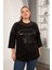 Büyük Beden Deri Detaylı Baskılı Bluz 7