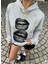 Kadın Gri Oversize Kapüşonlu Sweatshirt – Baskılı Dudak Desenli, Sokak Stili, Rahat Kesim 2