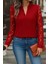 Kadın Uzun Kollu Yaka Düğme Detay Güpürlü Kol Krep Bluz 3