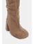 Briella Desert Koyu Bej Hakiki Süet Kalın Topuk Küt Burun Kadın Çizme 5