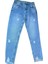Kız Çocuk Pantolonu Mavi Kot Jeans Paçası Püsküllü Yırtık Detay 1
