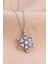Gümüş Renk Lila Damla Taşlı Lotus Kamelya Çiçeği Çelik Kolye - 3416 2