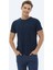 Lacivert Jakarlı Bisiklet Yaka Pamuk Karışımlı T-Shirt 6