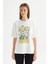 %100 Pamuk Loose Fit Rahat Kesim Bisiklet Yaka Baskılı Kırık Beyaz Tişört 1