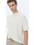 Bej Jakarlı Bisiklet Yaka Keten Karışımlı T-Shirt 6