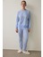 Mavi Çiçek Desenli Bisiklet Yaka Uzun Kollu Pijama Takımı 1