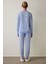 Mavi Çiçek Desenli Bisiklet Yaka Uzun Kollu Pijama Takımı 4