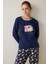 İndigo Sleepy Cat Bisiklet Yaka Pamuklu Uzun Kollu Pijama Takımı 2