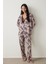Koyu Bej Eva Kaplan Desenli Gömlek Yaka Pijama Takımı 1