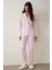 Açık Pembe Pamuklu Uzun Kollu Gömlek Pijama Takımı 1